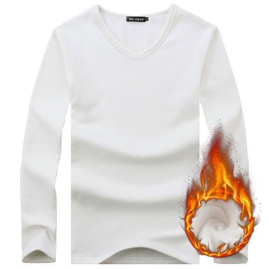 Autumn Winter Men's Thermal T Shirt Soft Velvet Thick Long Sleeve T-Shirt Men Black White Slim Fit Plus Size 5XL tshirt homme