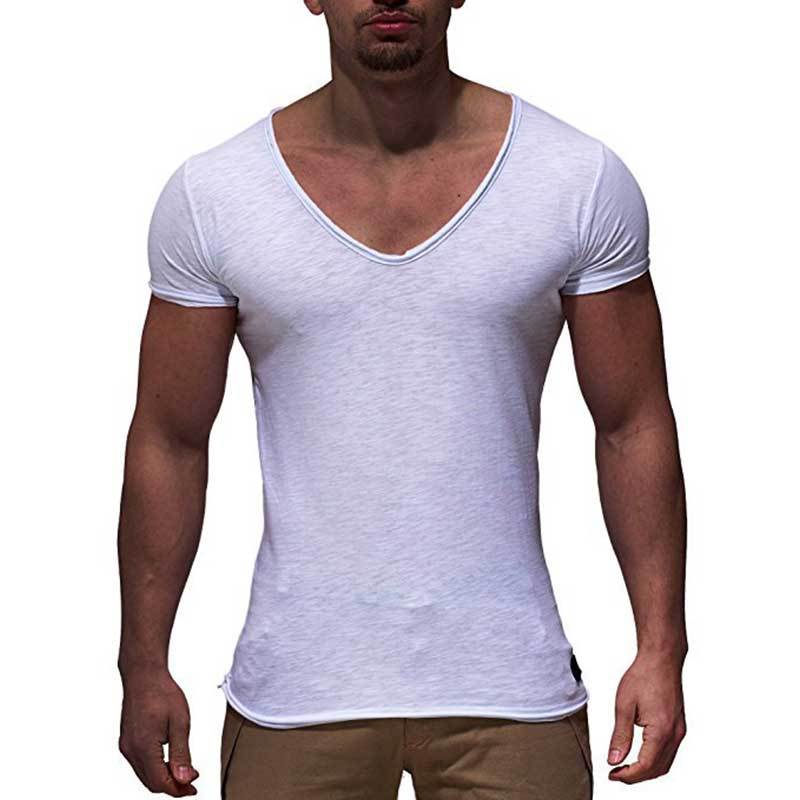 V Neck Short Sleeve Men t Shirt Slim Fit T-shirt Men Thin Top Tee Casual Summer Tshirt