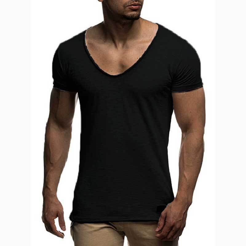 V Neck Short Sleeve Men t Shirt Slim Fit T-shirt Men Thin Top Tee Casual Summer Tshirt