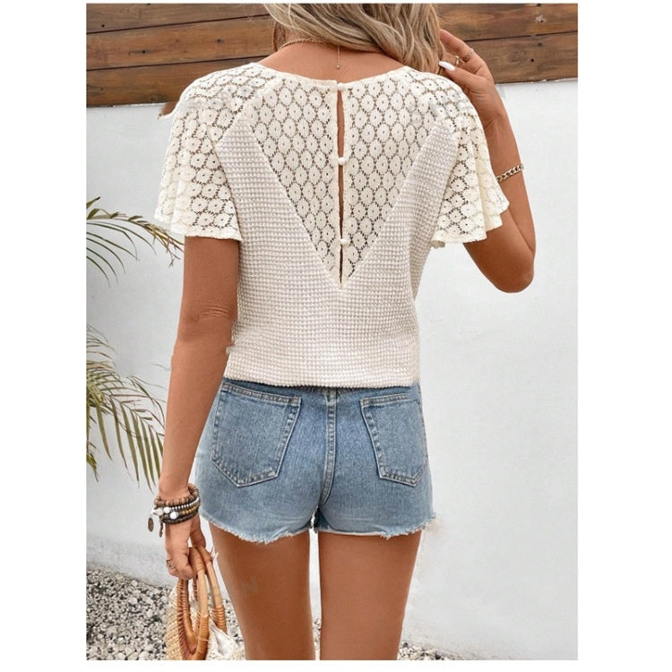 V-neck Lace Temperament Commuter Loose Casual Knitted Short Sleeve
