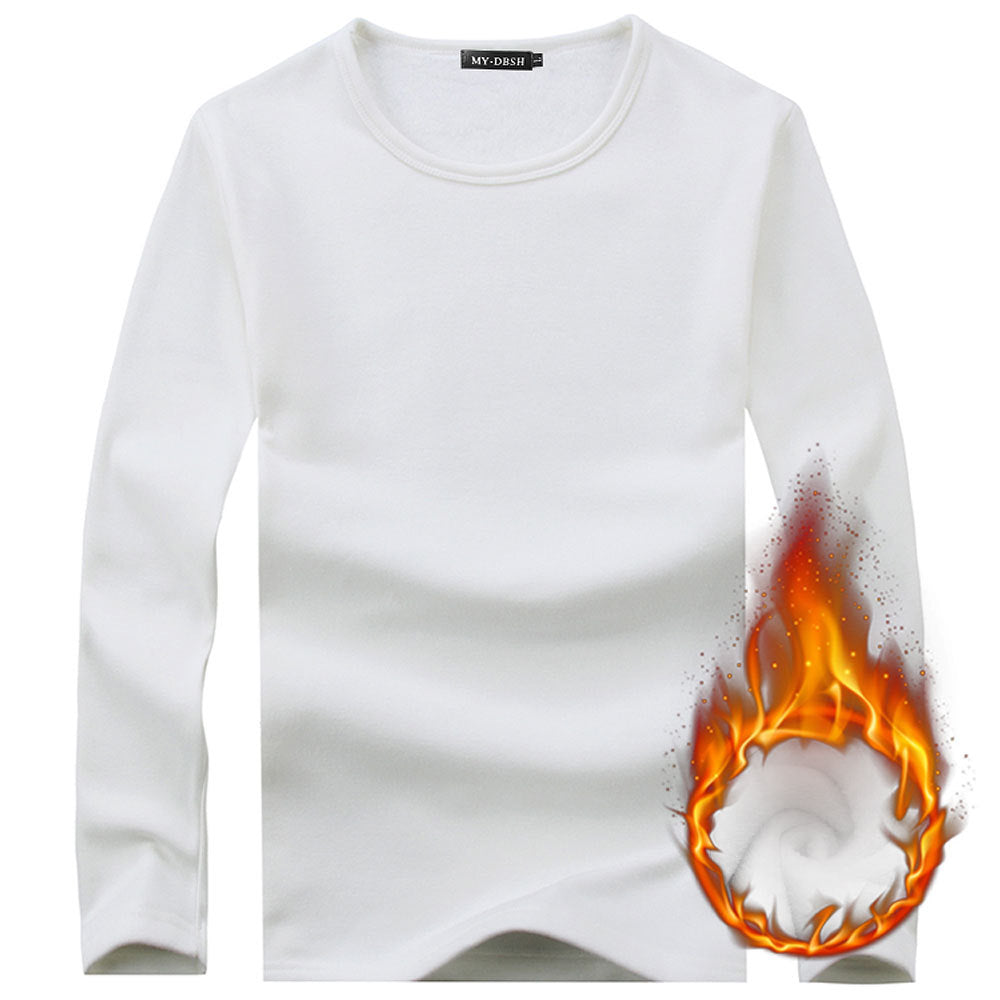 Autumn Winter Men's Thermal T Shirt Soft Velvet Thick Long Sleeve T-Shirt Men Black White Slim Fit Plus Size 5XL tshirt homme