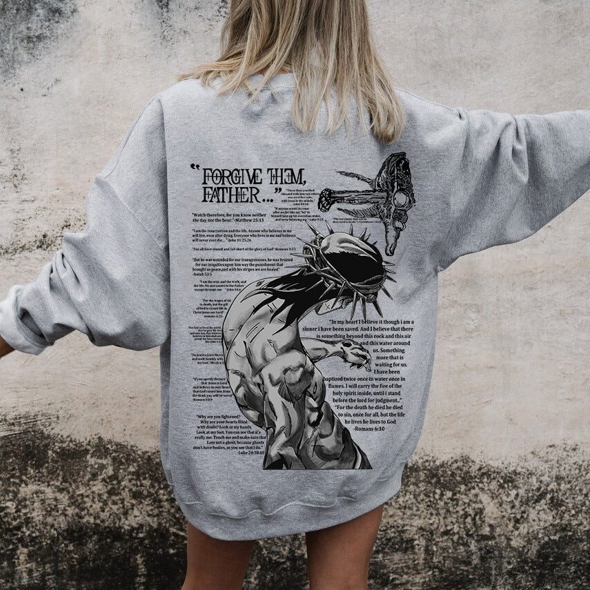Brushed Hoody Jesus Print Women's Round-neck Sweatshirt