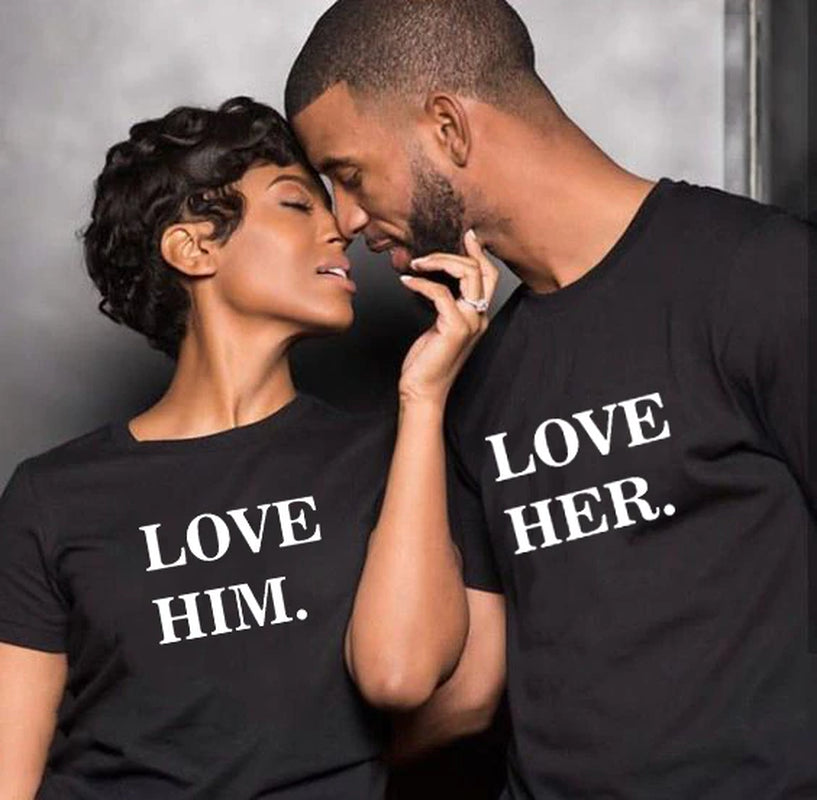 Couple Clothes Lovers Tee Shirt Femme Summer Matching Couples Tops Clothes Lovers Tee T Shirt Love Him Love Her Printing